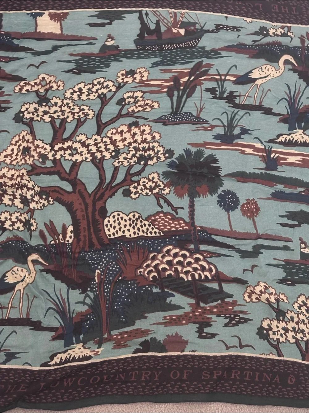 Spartina 449 Teal, Brown and Cream Floral Print Scarf